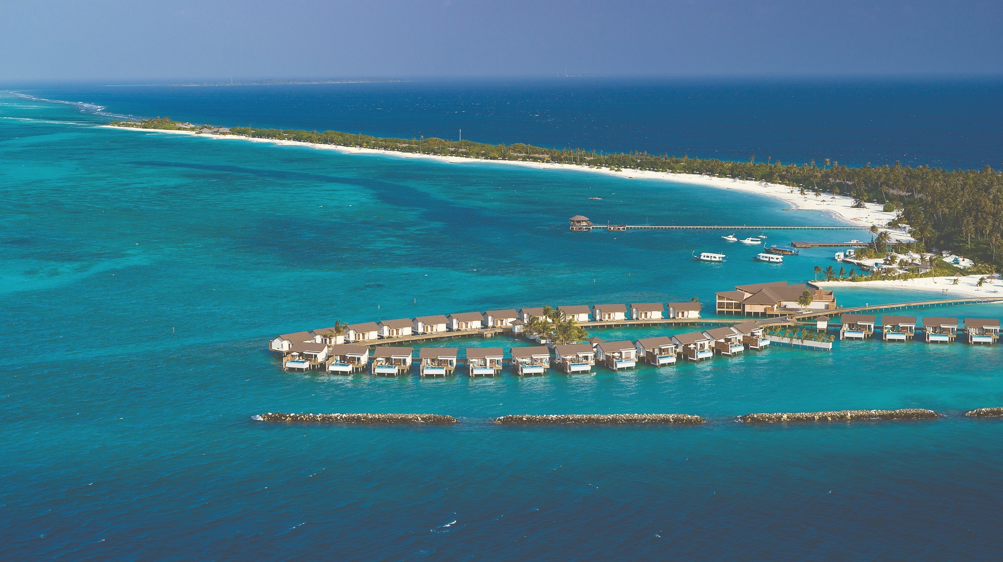 Kanifushi from above. The largest property in the OV portfolio, 152 villas across the substantial Lhaviyani Atoll island.