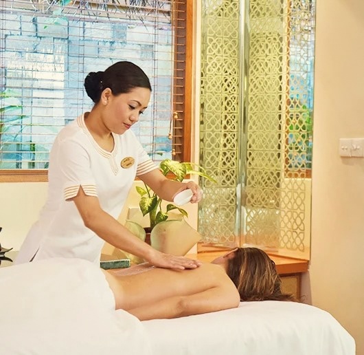 The spa treatment room. Baros runs a dedicated wellness programme with treatment rooms positioned to face the water.