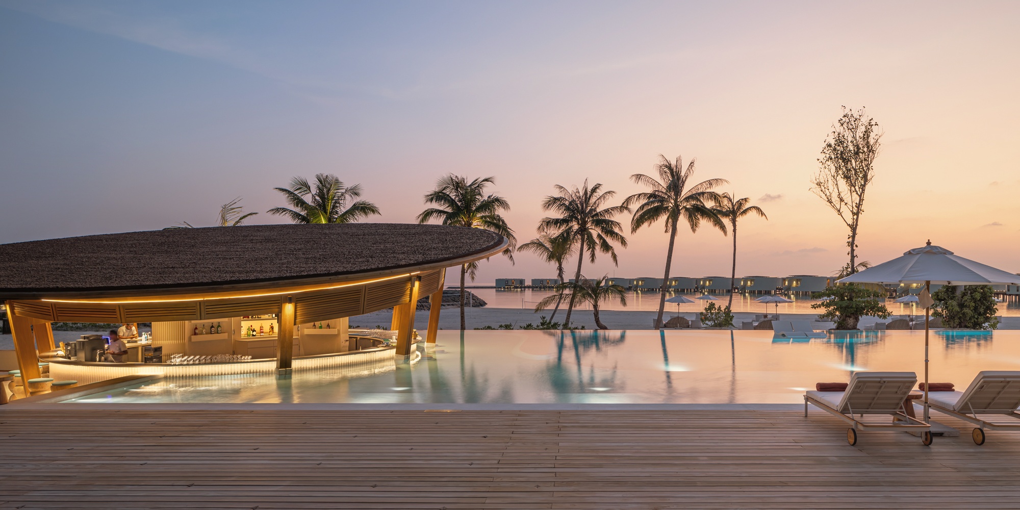 The adult-only pool. A dedicated pool for guests of Centara Grand Lagoon, separated from the family facilities at Centara Mirage Lagoon next door.