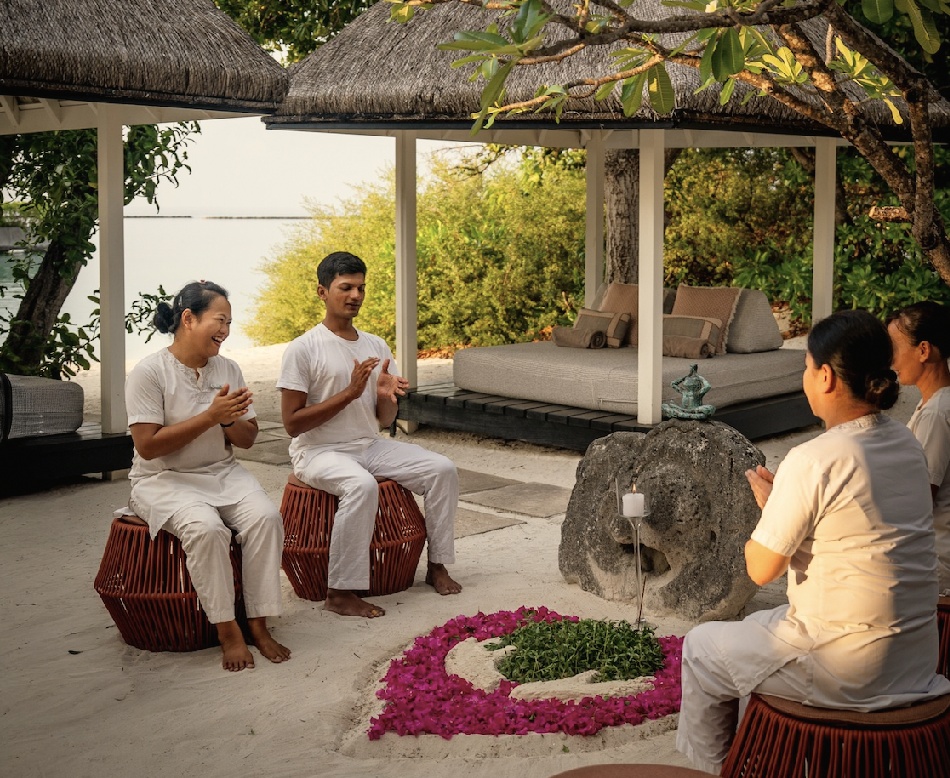 The spa pavilion. Extensive wellness programming integrated with the Four Seasons standard at scale.