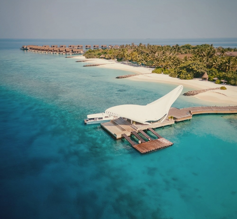 Bodufushi Island from above. JOALI BEING is the dedicated wellness-retreat sister to JOALI Maldives, on its own island in Raa Atoll.