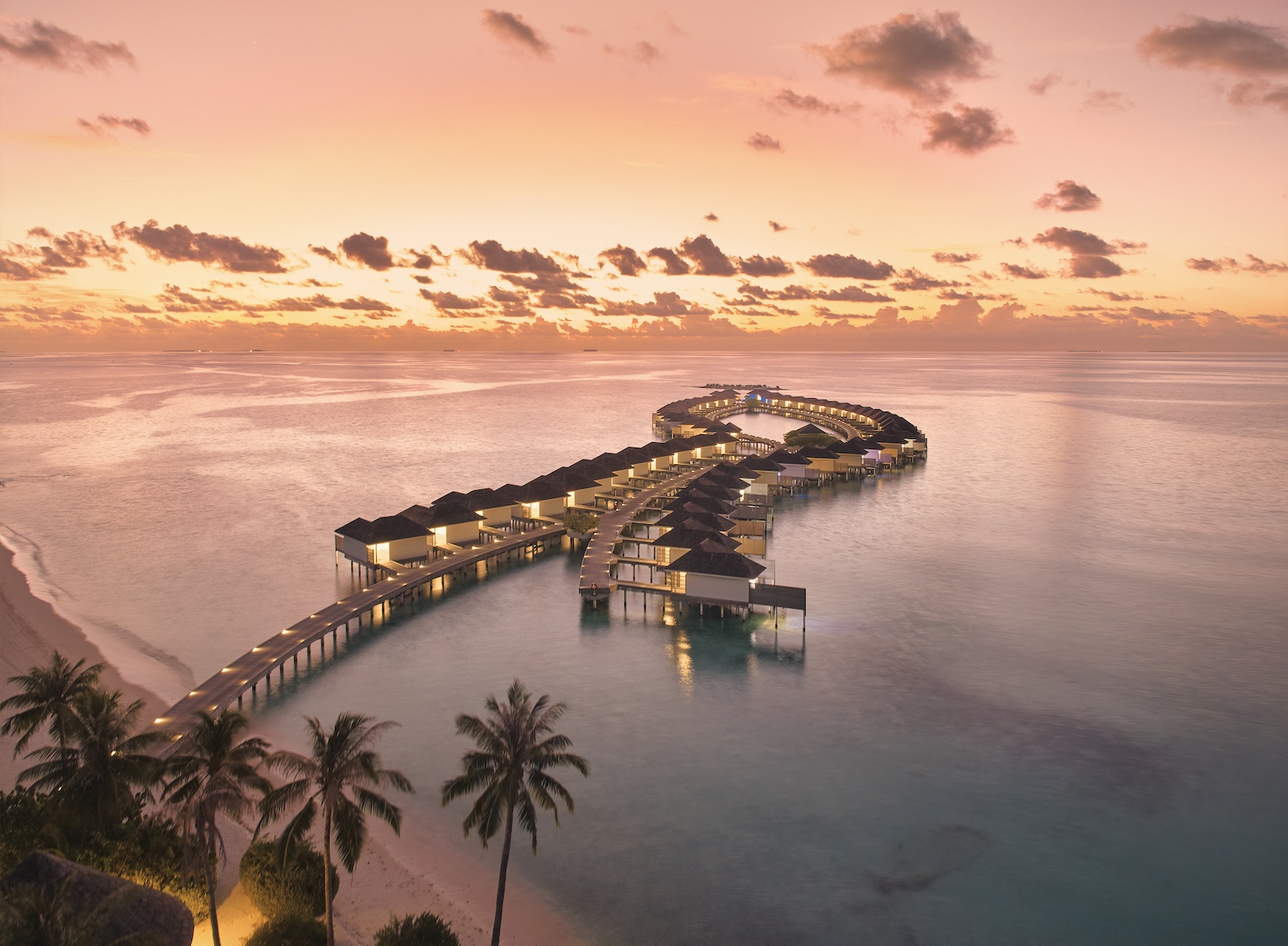 Kandima from above. The lifestyle-led property, 264 villas across the Dhaalu Atoll island.