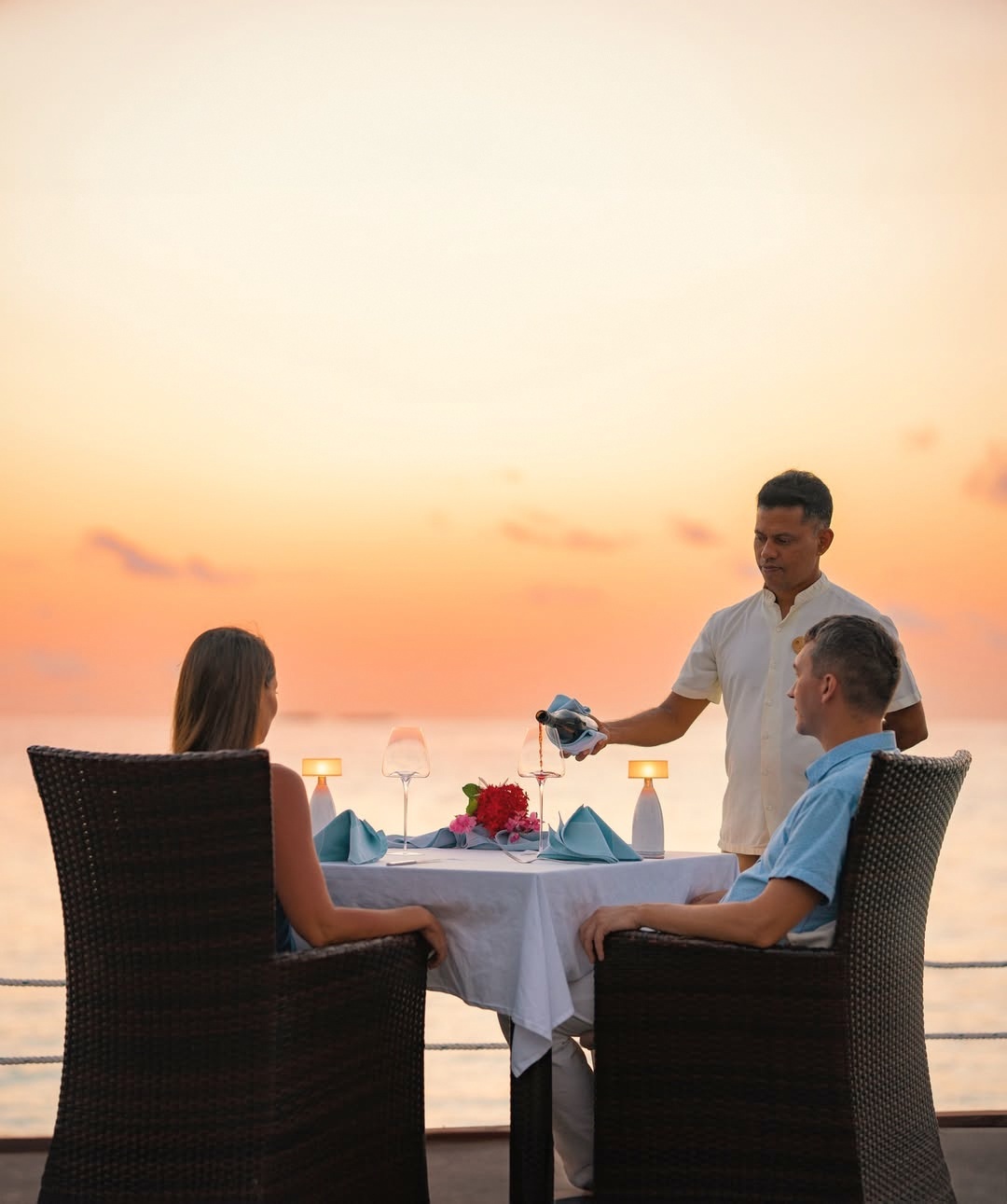 Dining at the water's edge. The Platinum All-Inclusive programme covers the full dining spread across the property, from the main restaurant to the beach grill.