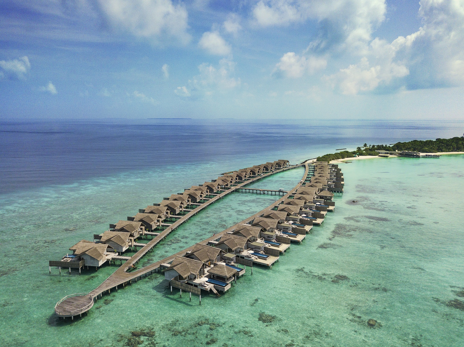 Gaakoshibee Island from above. Sirru Fen Fushi occupies its own private island in Shaviyani Atoll, one of the most remote atolls in the Maldives.