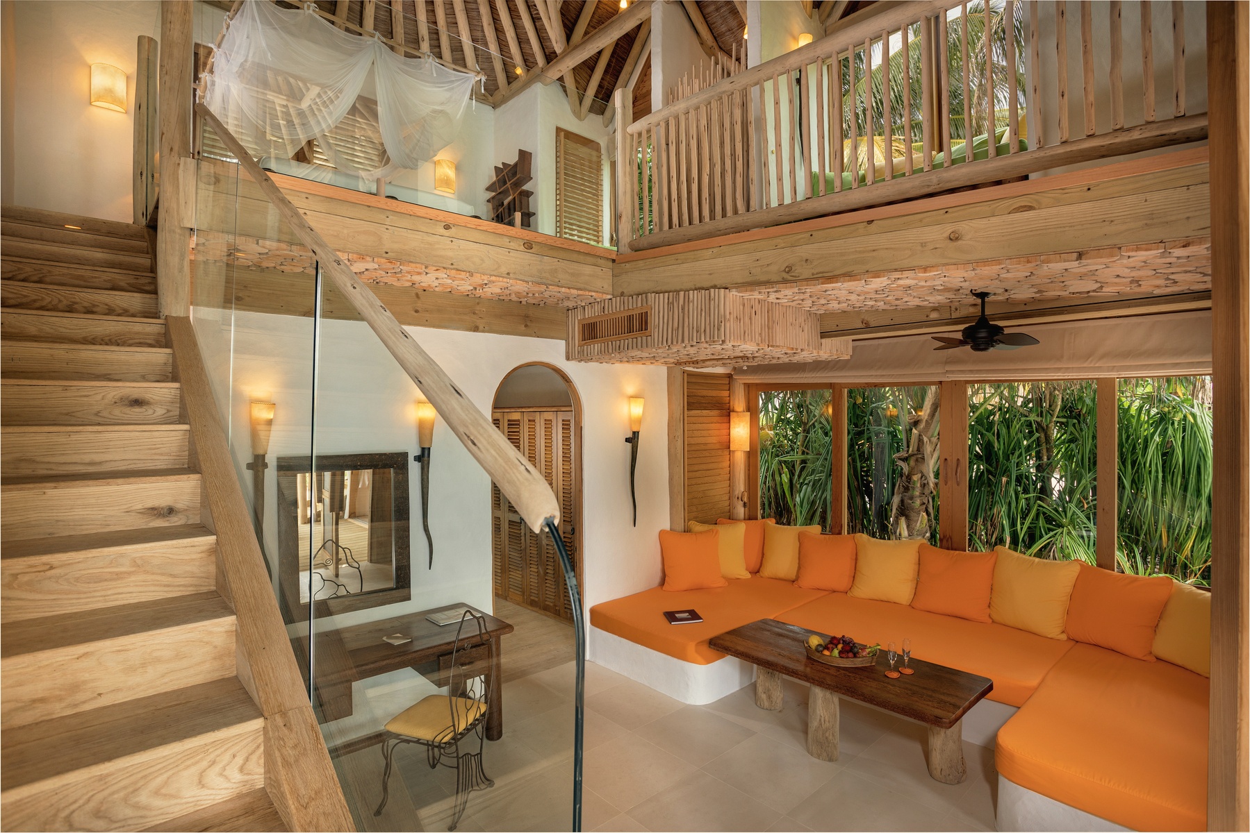 Crusoe villa interior. The original Soneva concept villa that has aged across three decades of barefoot luxury operation.