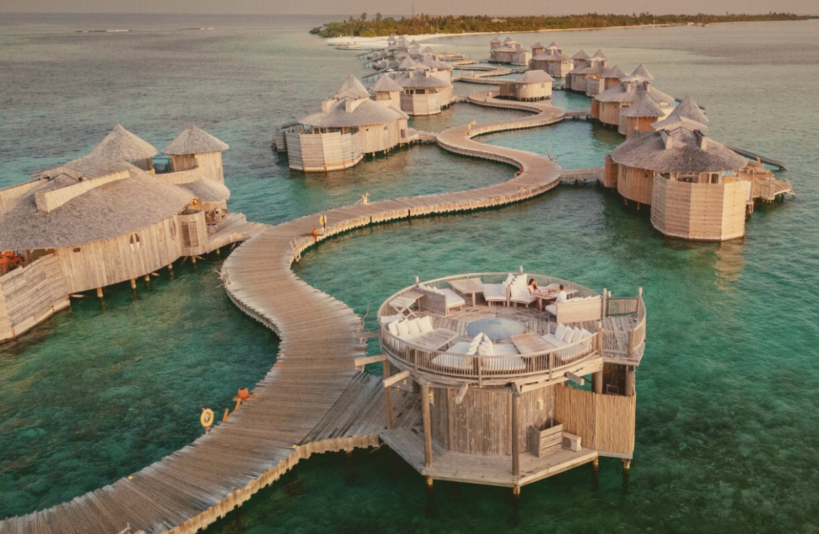 The retractable-roof villa stargazing experience. Every water reserve has a star ceiling that retracts at the touch of a button.